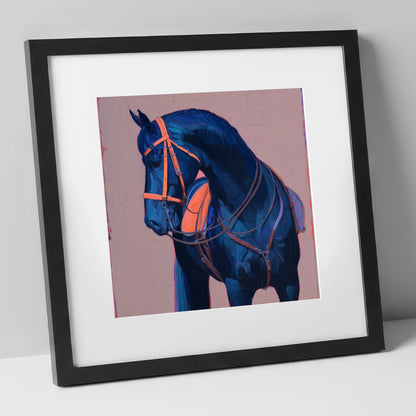 Vibrant Indigo Profile horse breed art print in black frame