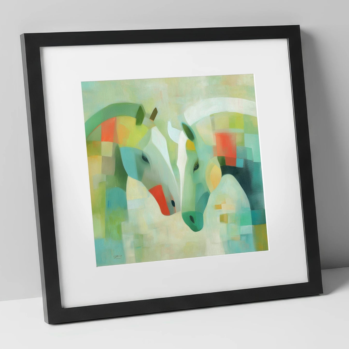 Geometric Equine Harmony horse portrait art print in black frame