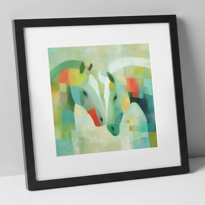 Geometric Equine Harmony horse portrait art print in black frame
