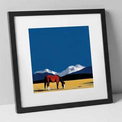 High Country Solitude horse landscape art print in black frame