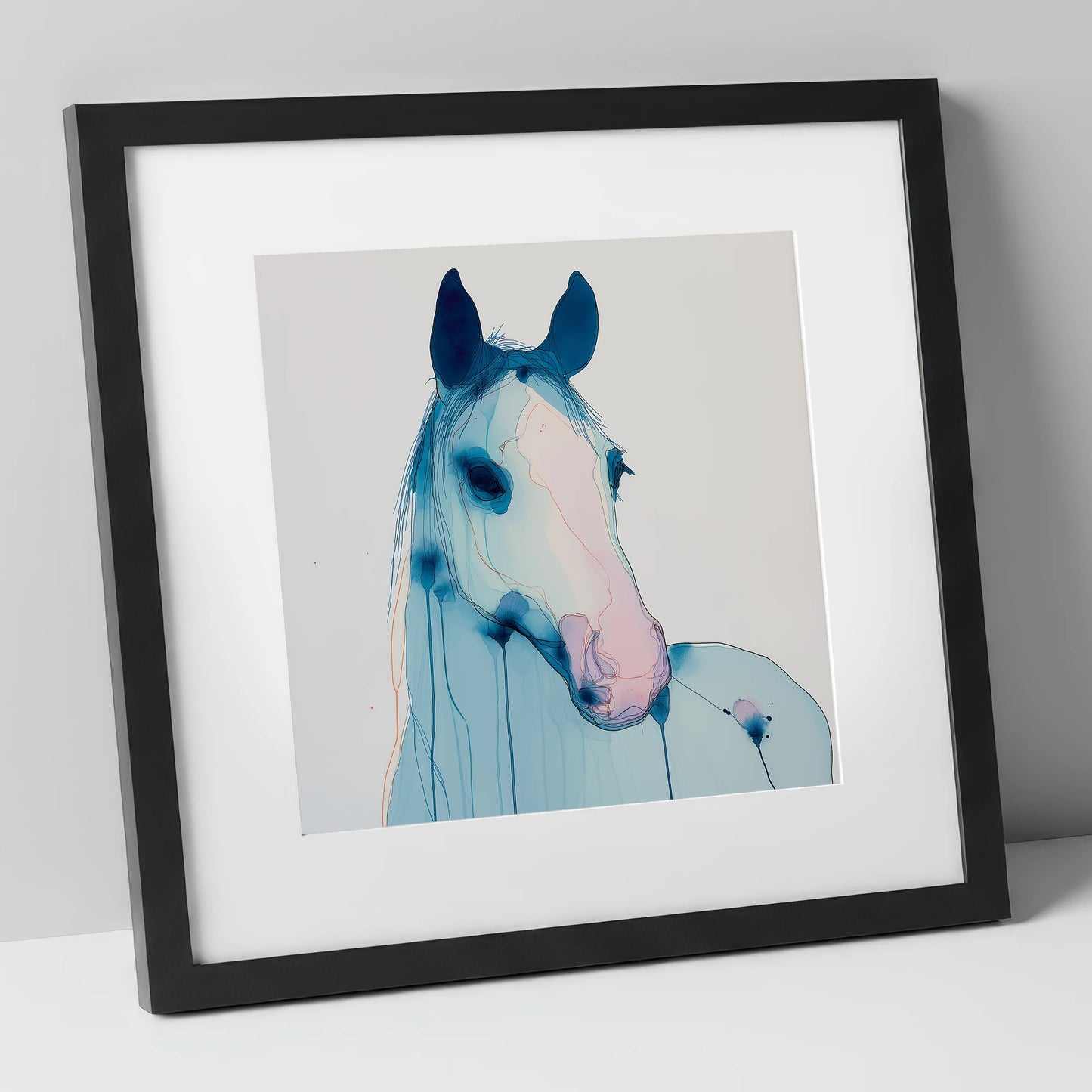 Cerulean Spirit horse portrait art print in black frame