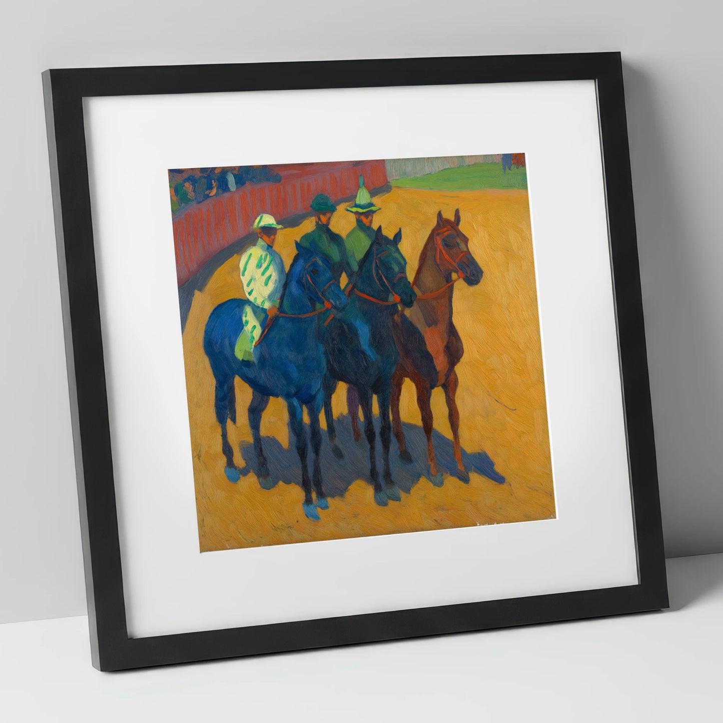 Anticipation in the Ring racing horse art print in black frame