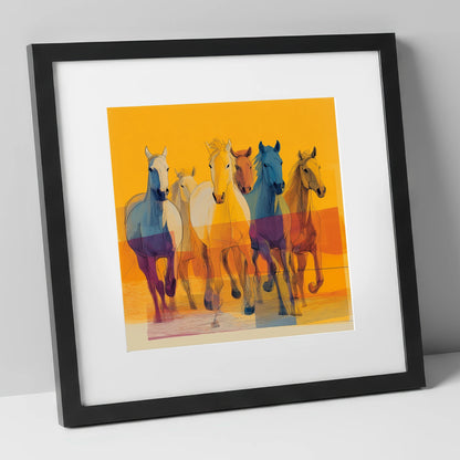 The Vibrant Herd horse landscape art print in black frame