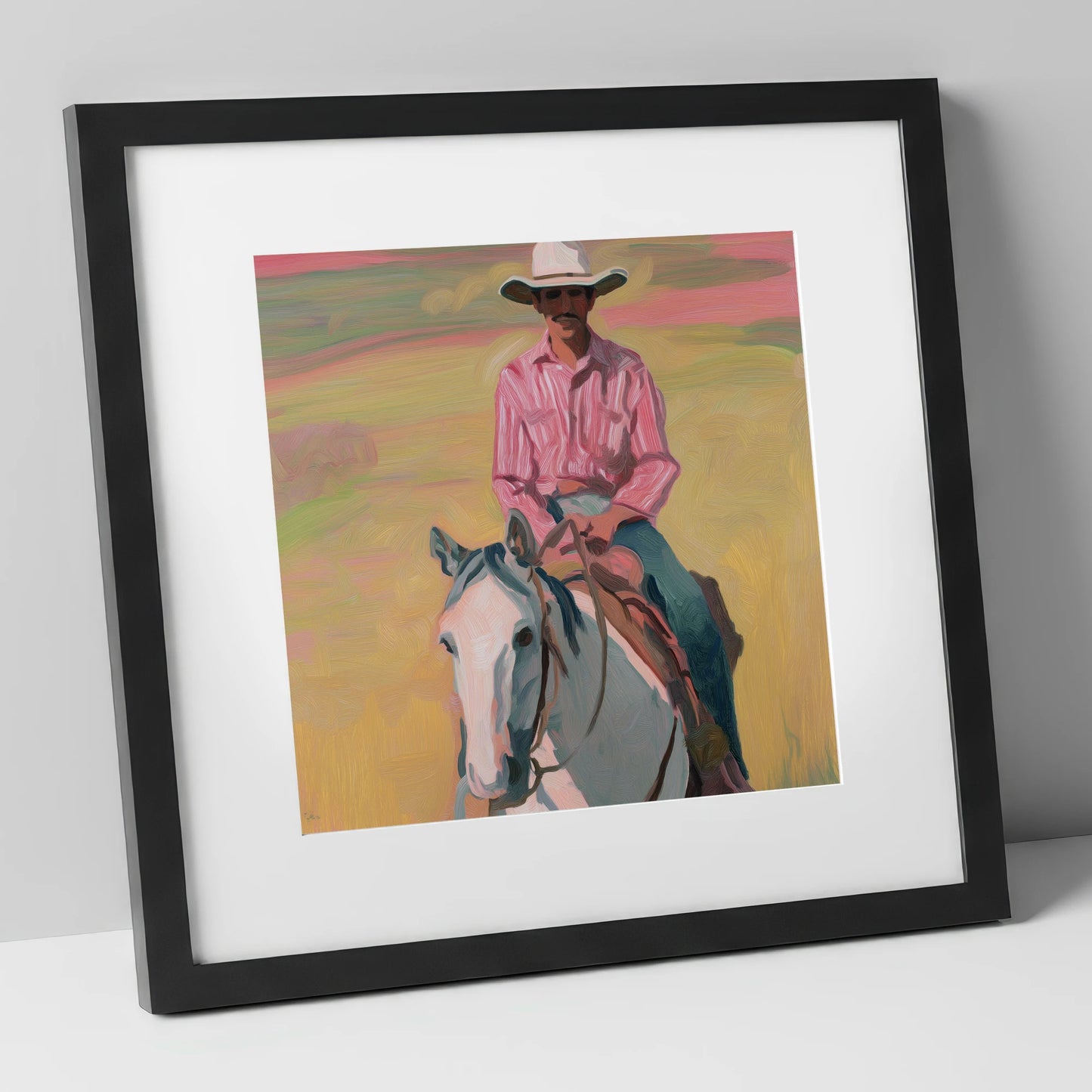 Dusk on the Plains western horse art print in black frame