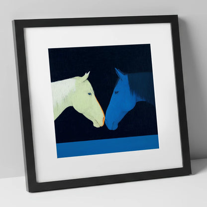 Midnight Connection horse portrait art print in black frame