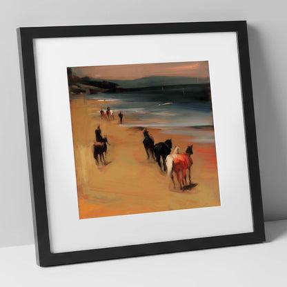 Twilight Coastal Hack horse landscape art print in black frame