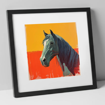 Fiery Grey Portrait horse breed art print in black frame