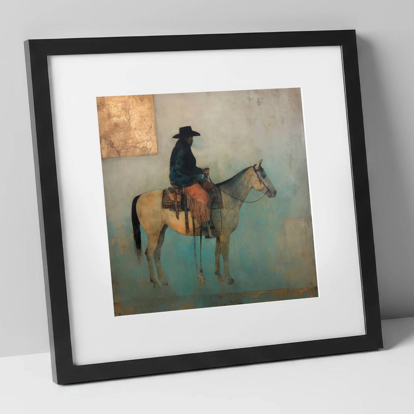The Quiet Frontier western horse art print in black frame