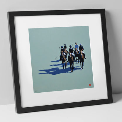 The Polo Approach polo horse art print in black frame
