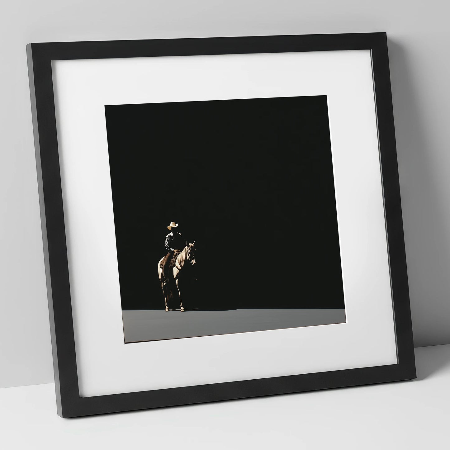Solitary Western Rider western horse art print in black frame