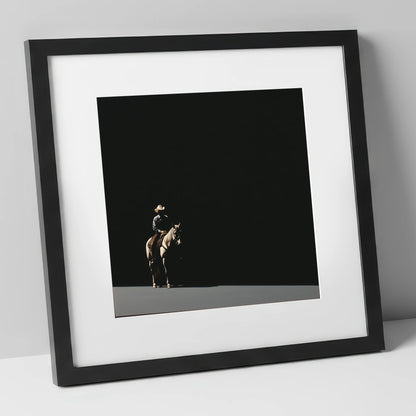 Solitary Western Rider western horse art print in black frame