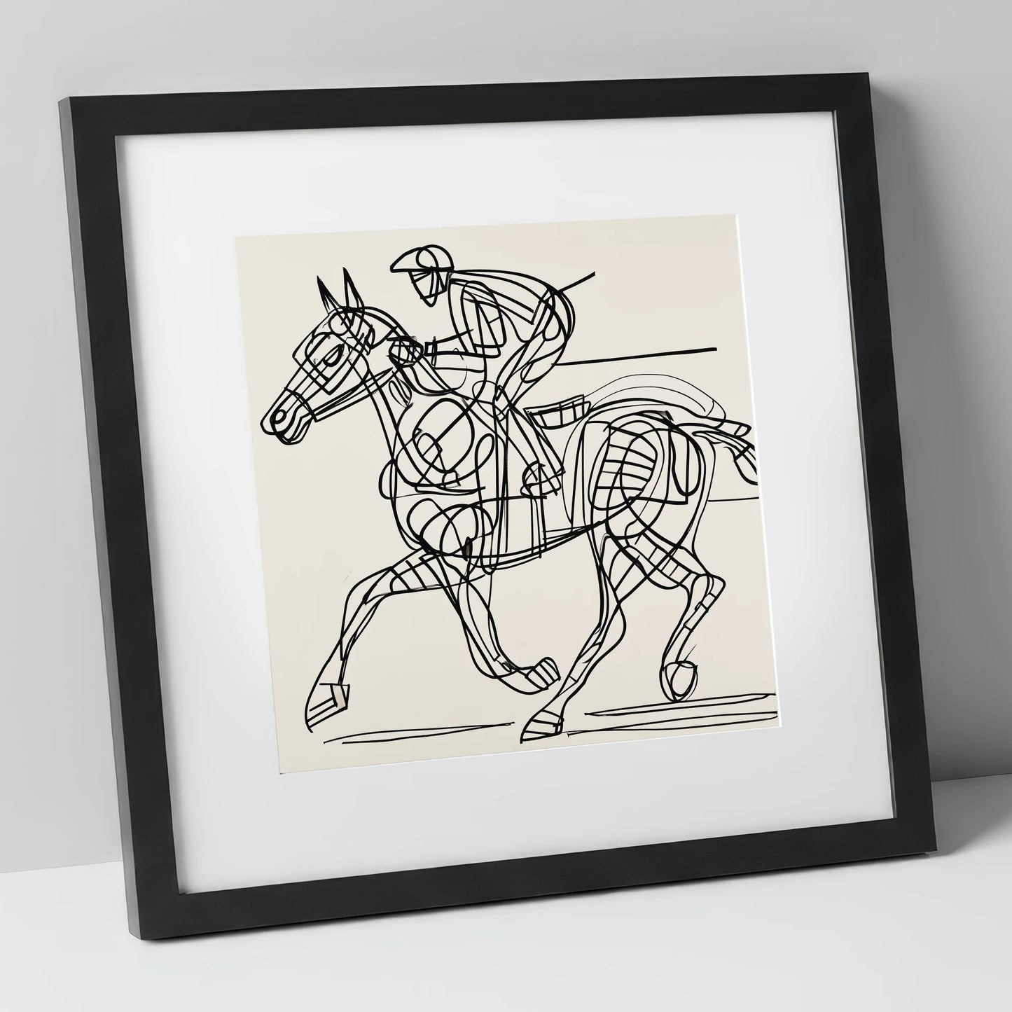 Linear Racing Form racing horse art print in black frame