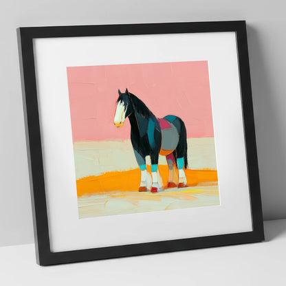 Vibrant Heavy Horse Profile working horse art print in black frame