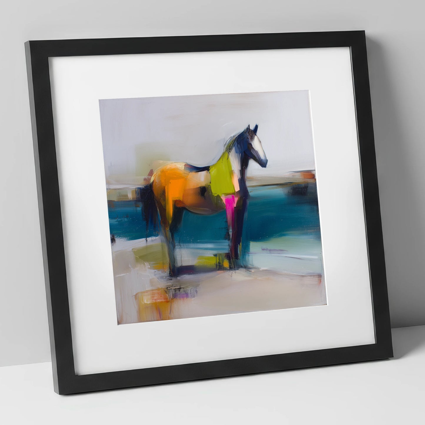 Vivid Horizon horse landscape art print in black frame