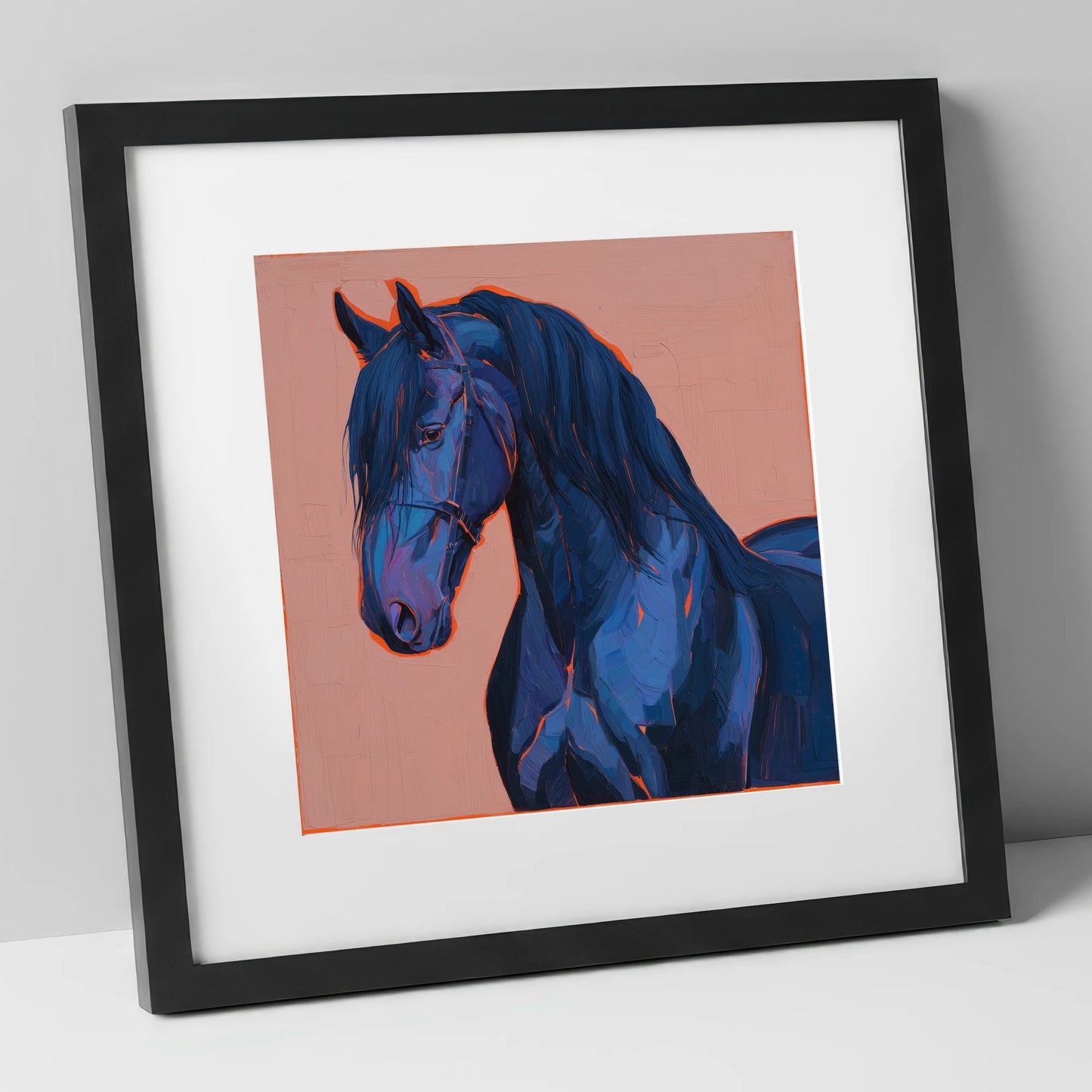 Midnight Blue Majesty horse breed art print in black frame