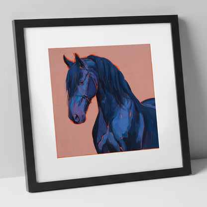 Midnight Blue Majesty horse breed art print in black frame