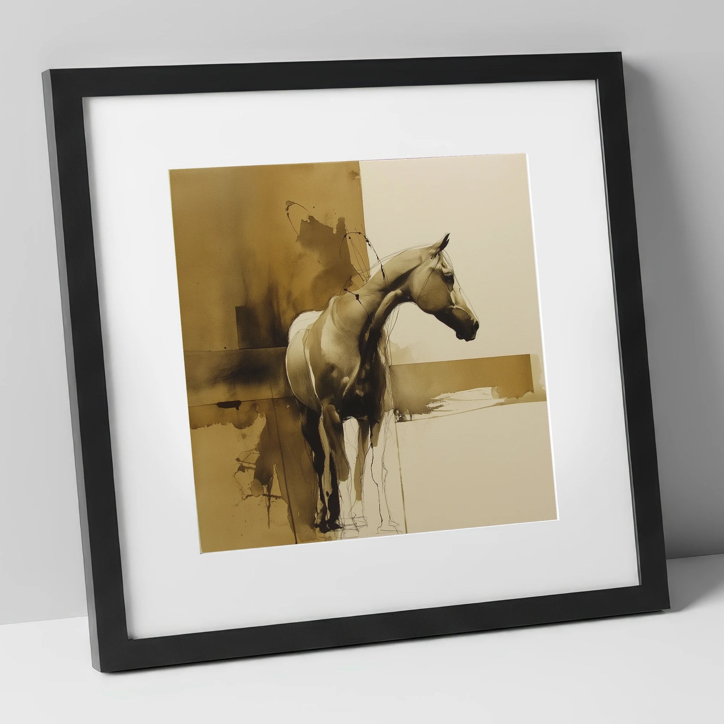 Umber Equine Grace horse breed art print in black frame