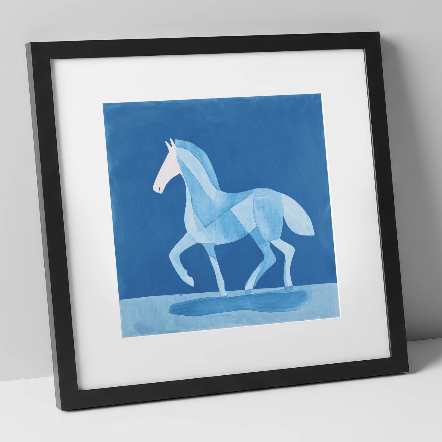 Ice Blue Cadence horse breed art print in black frame