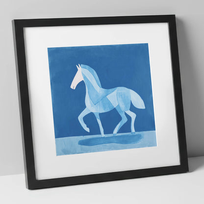 Ice Blue Cadence horse breed art print in black frame