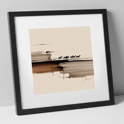 The Distant Herd horse landscape art print in black frame