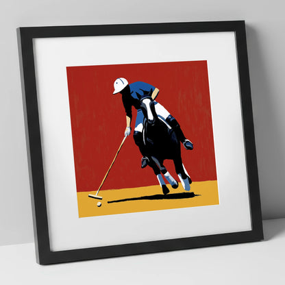 The Scarlet Pursuit polo horse art print in black frame