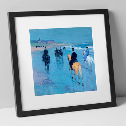 Azure Shore Riders horse landscape art print in black frame