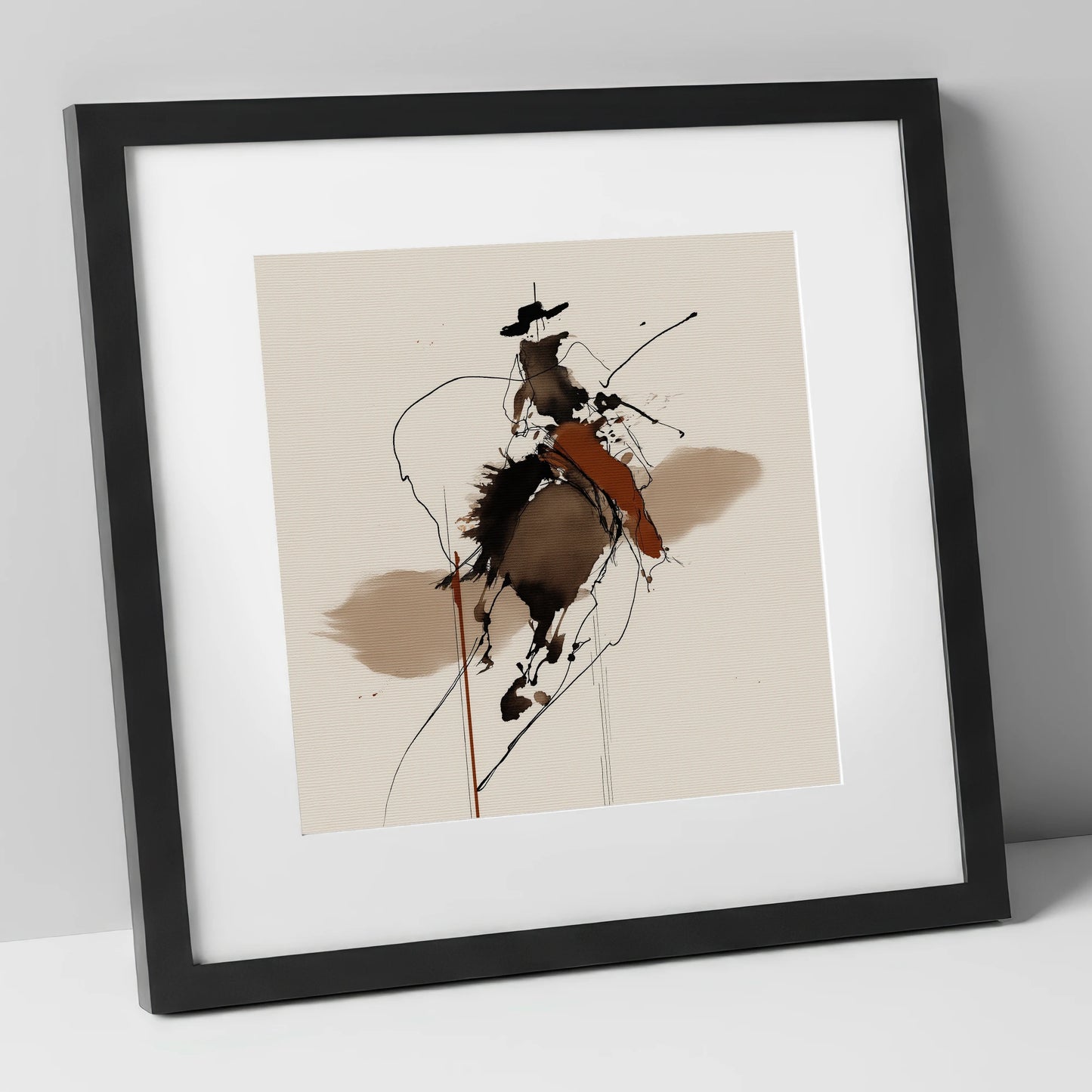 Frontier Ink Silhouette western horse art print in black frame