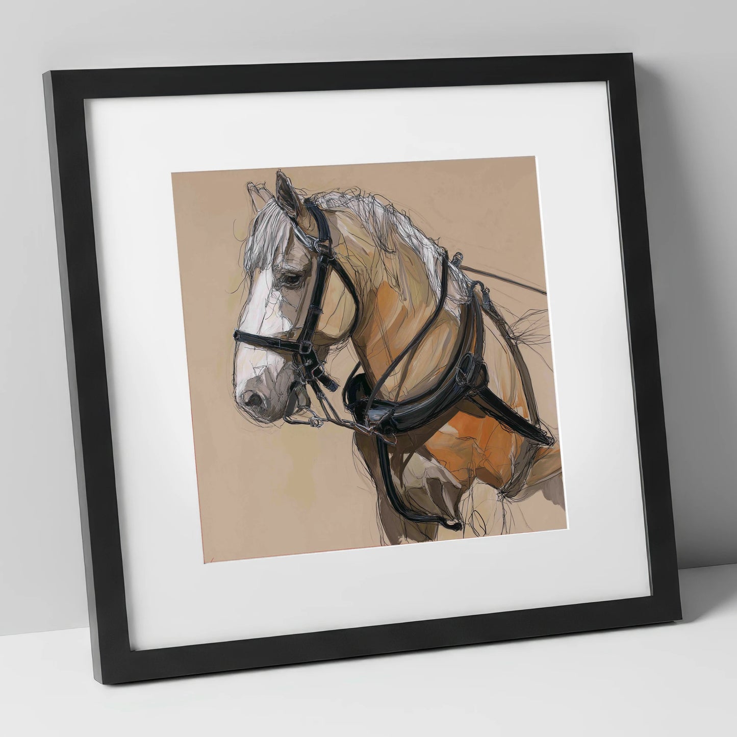 Noble Draught in Harness working horse art print in black frame
