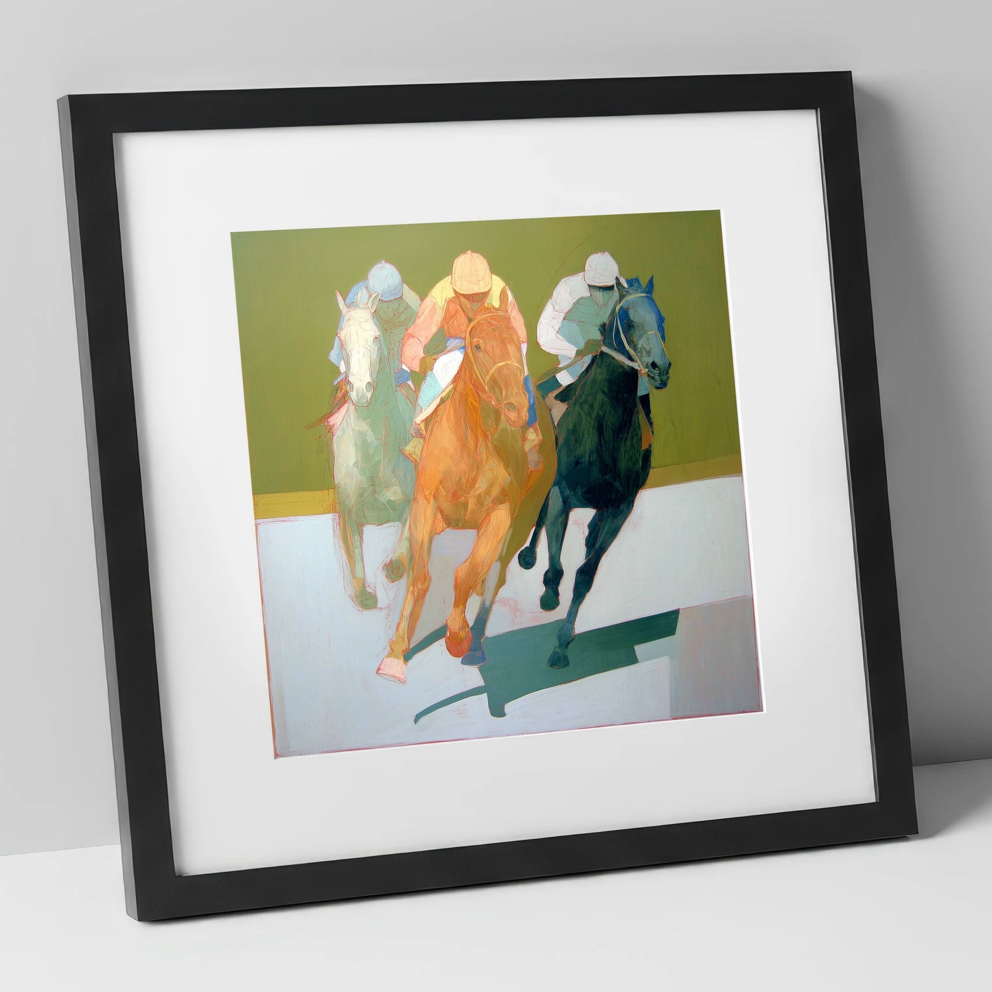 The Final Furlong racing horse art print in black frame