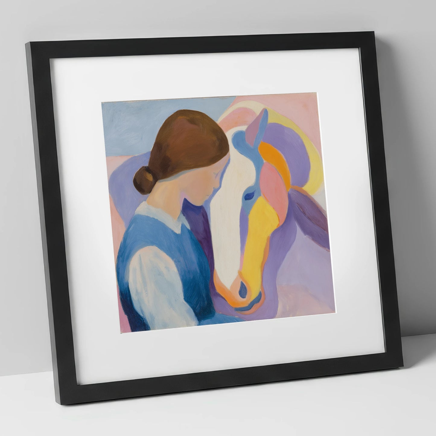 The Quiet Bond horse & rider art print in black frame