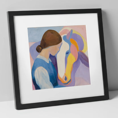 The Quiet Bond horse & rider art print in black frame