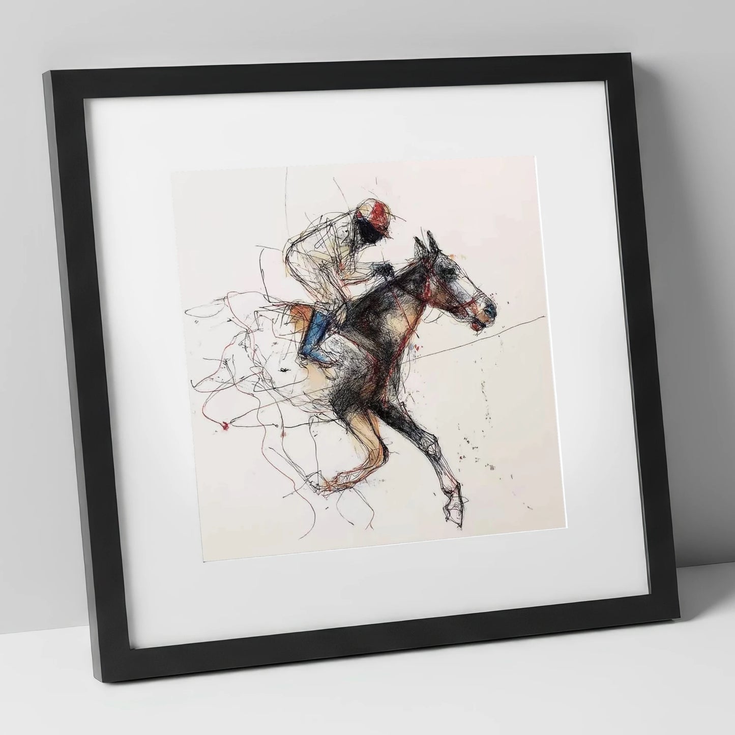 The Final Furlong racing horse art print in black frame