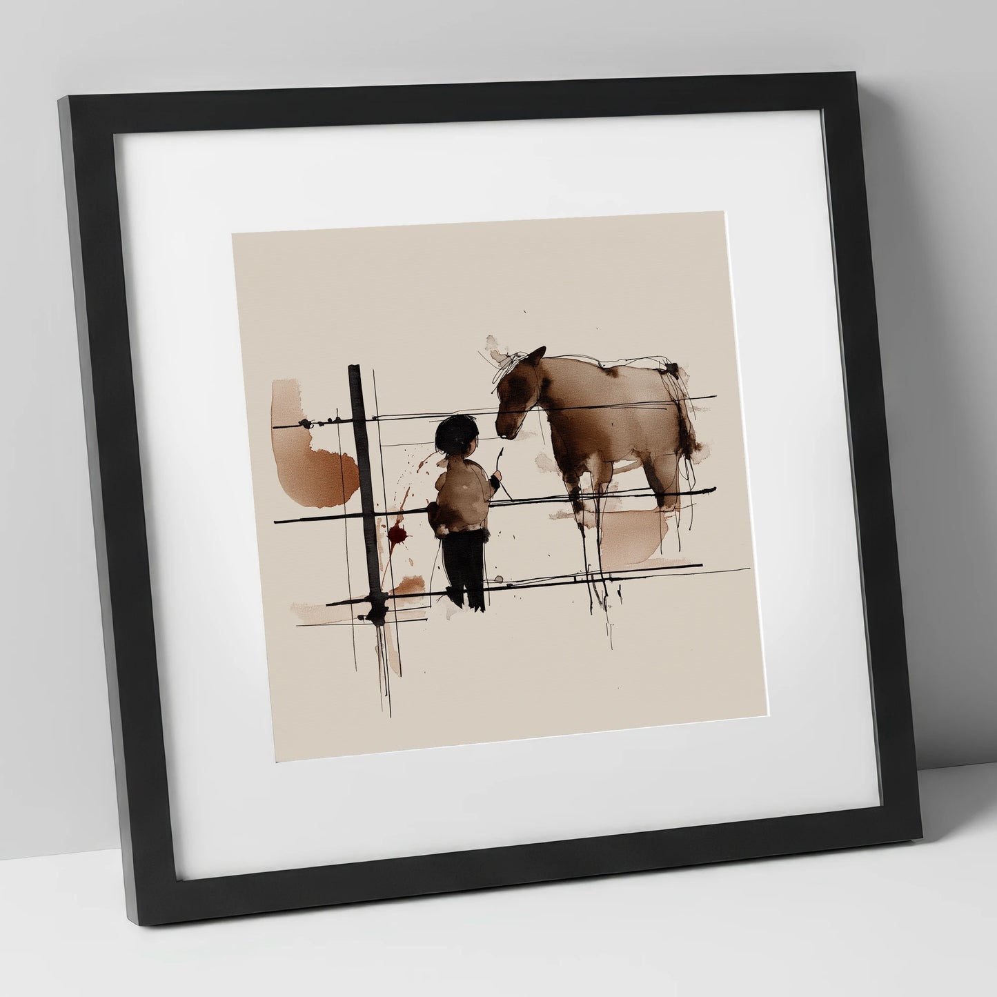A Quiet Connection horse & rider art print in black frame