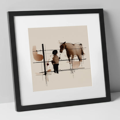 A Quiet Connection horse & rider art print in black frame