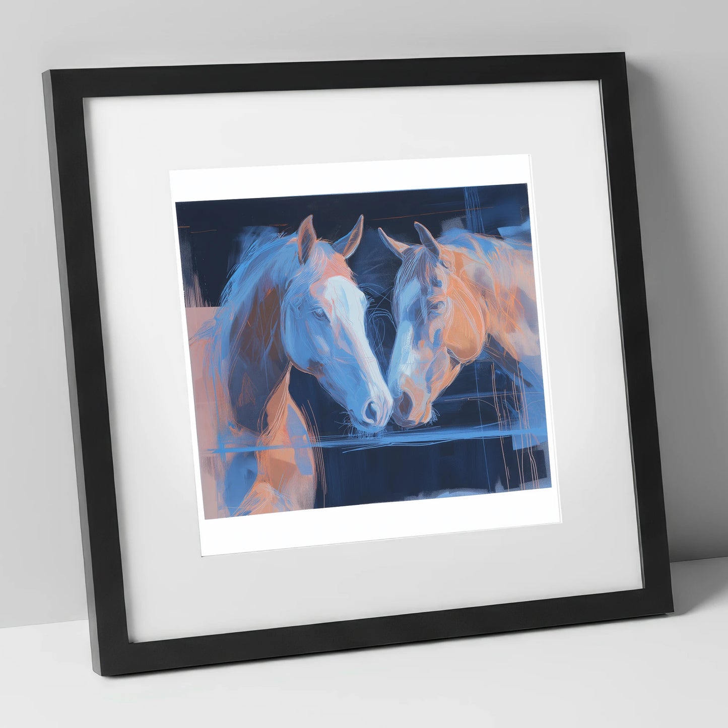 Quiet Communion horse portrait art print in black frame
