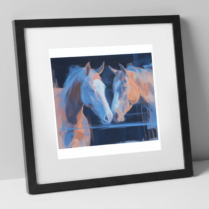 Quiet Communion horse portrait art print in black frame