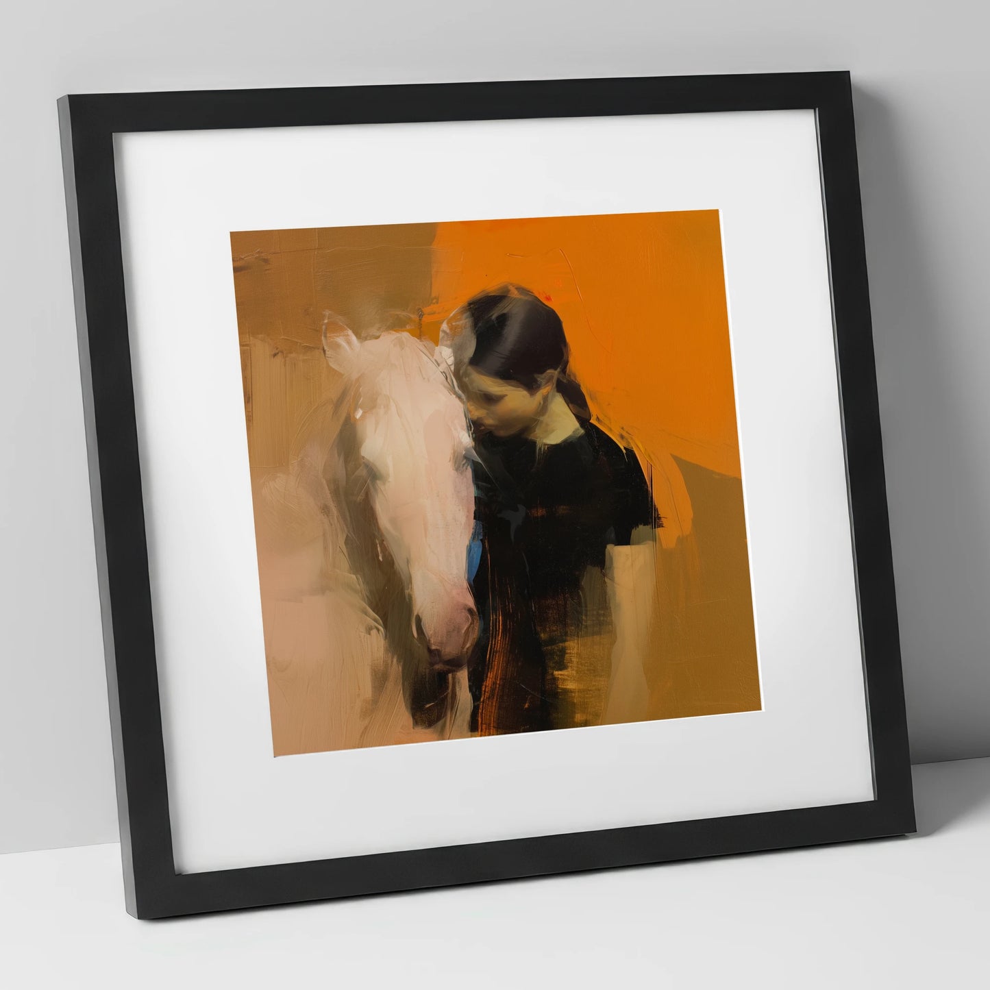 Unspoken Bond horse & rider art print in black frame