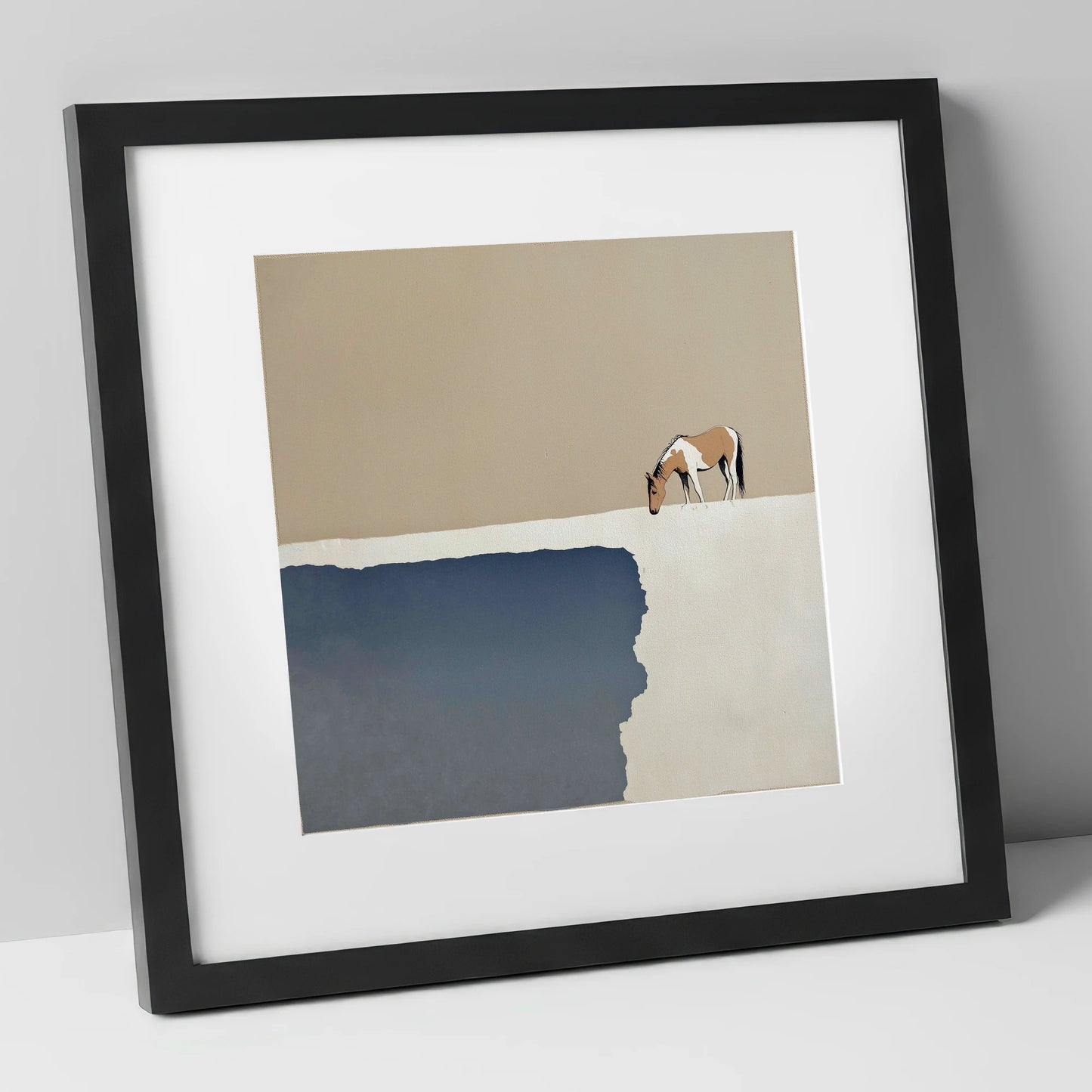 The Quiet Expanse horse landscape art print in black frame