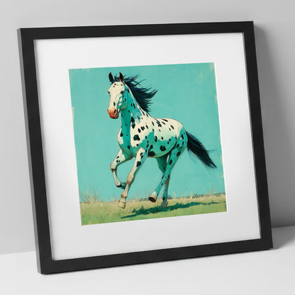 Teal Leopard Appaloosa horse breed art print in black frame