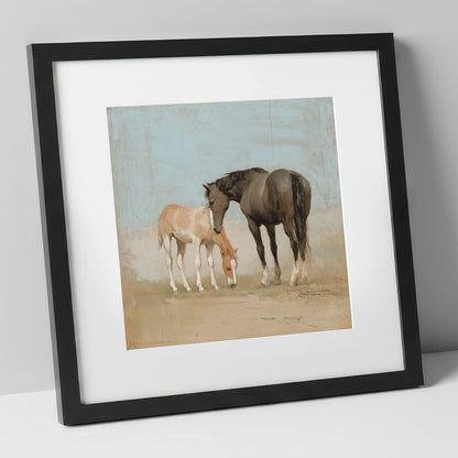 The Quiet Bond mare & foal art print in black frame