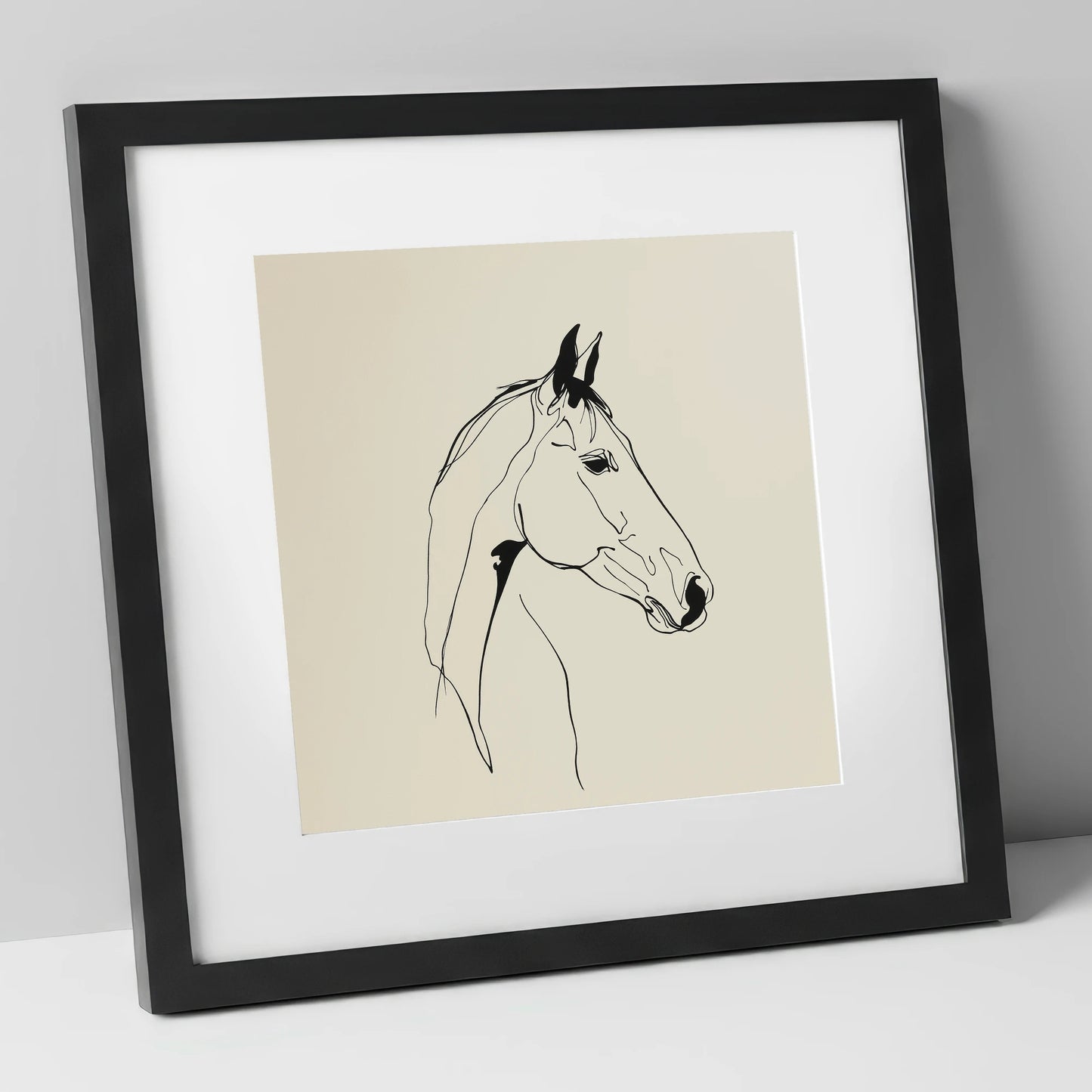 Elegant Equine Profile horse portrait art print in black frame