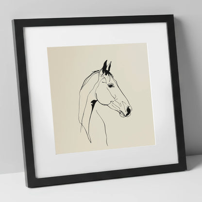 Elegant Equine Profile horse portrait art print in black frame