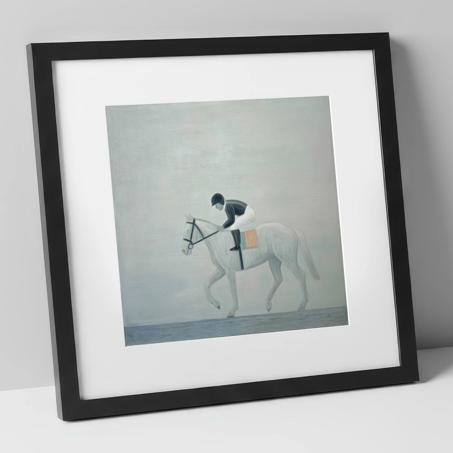 The Quiet Contender racing horse art print in black frame