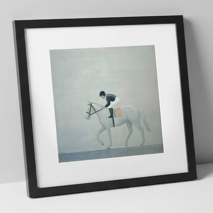 The Quiet Contender racing horse art print in black frame