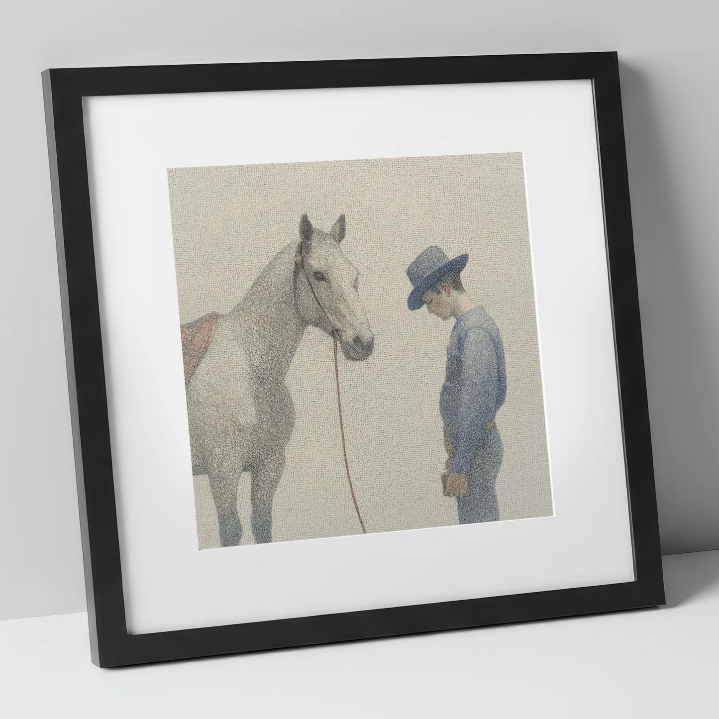 The Quiet Bond western horse art print in black frame