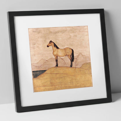 Golden Ridge Study horse landscape art print in black frame