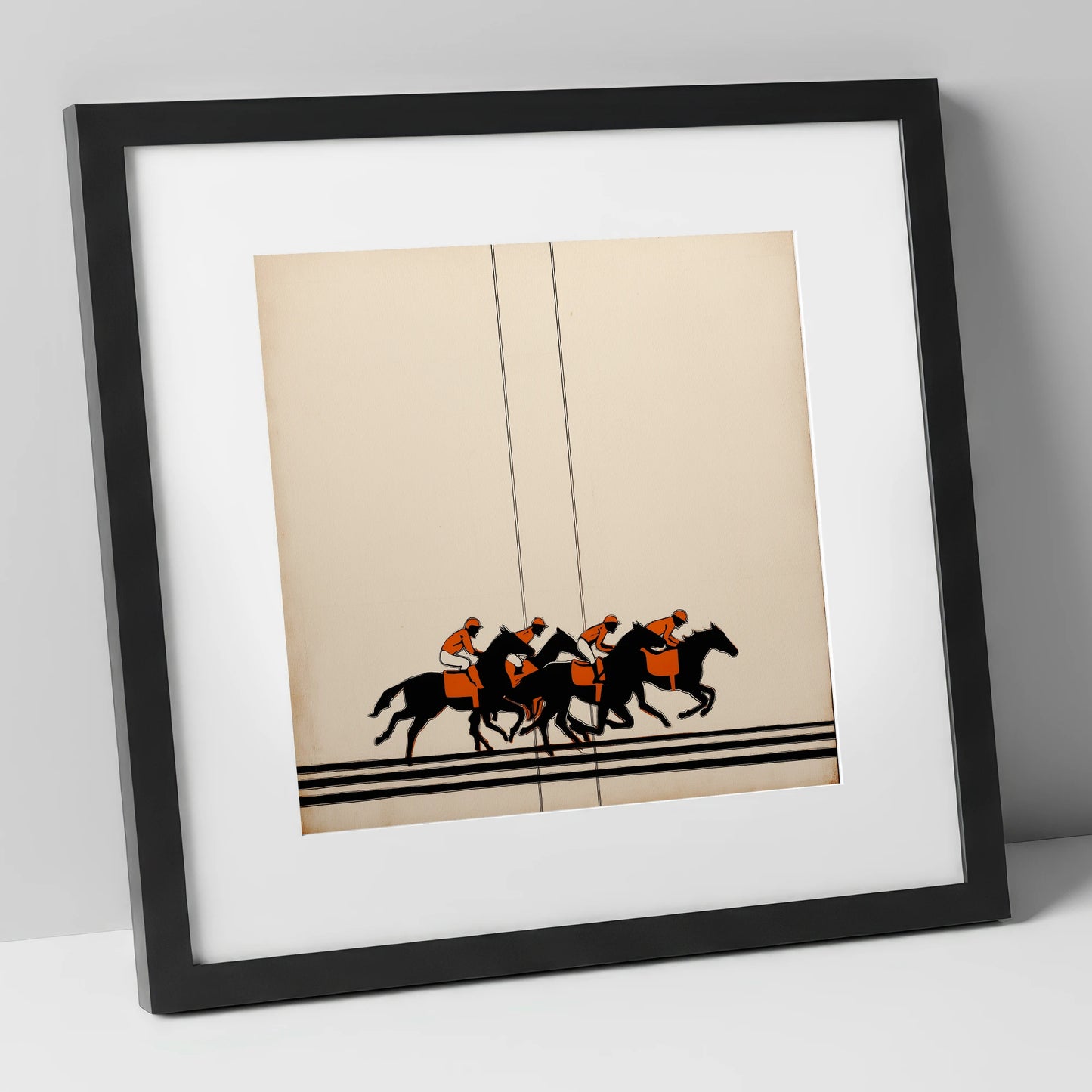 The Orange Silks racing horse art print in black frame