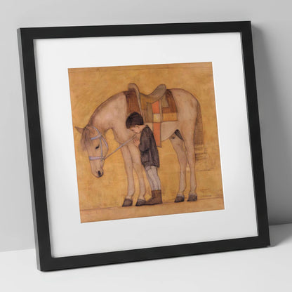 The Quiet Bond horse & rider art print in black frame