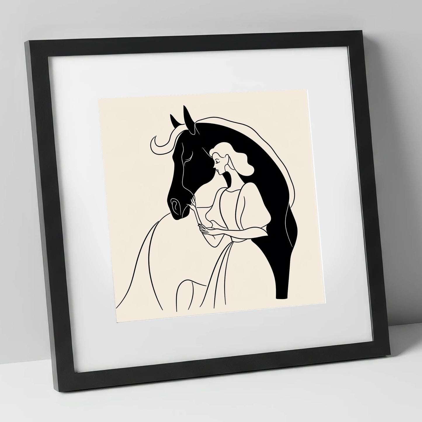 The Unspoken Bond horse & rider art print in black frame