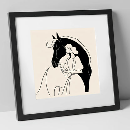 The Unspoken Bond horse & rider art print in black frame